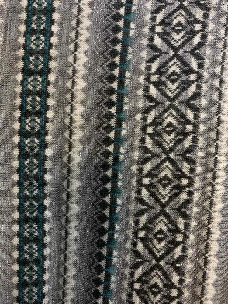 FOXCROFT Tops Size M GRAY/WHT/AQUA NORDIC CARDIGAN Cardigan