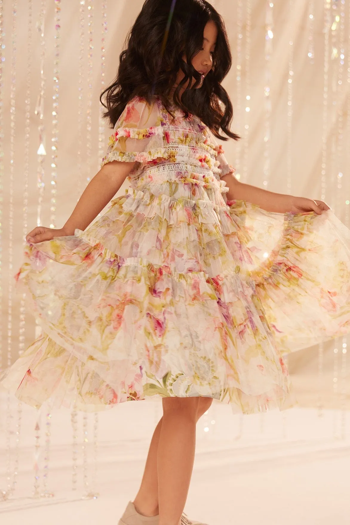 Needle & Thread Girls Iris Smocked Dress in Ivory