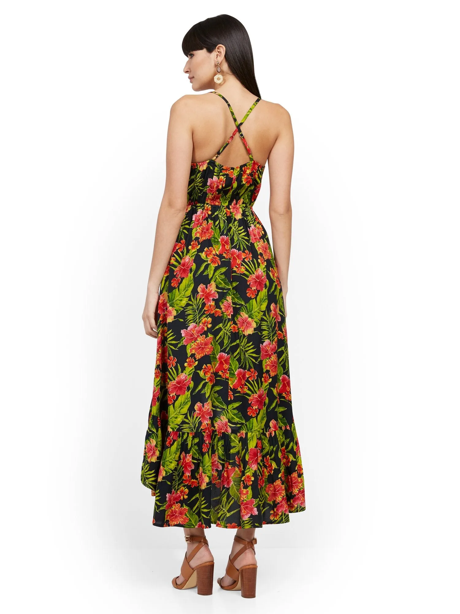 Palm Print Hi-Lo Maxi Dress