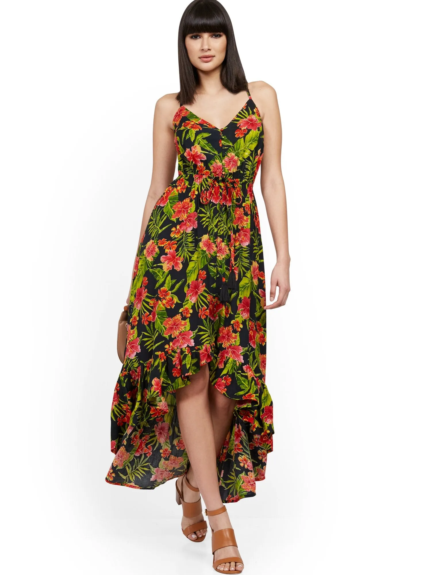 Palm Print Hi-Lo Maxi Dress