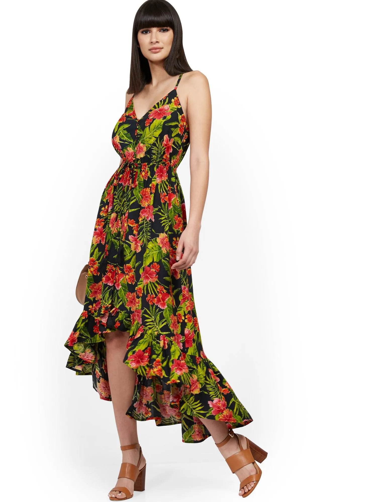Palm Print Hi-Lo Maxi Dress